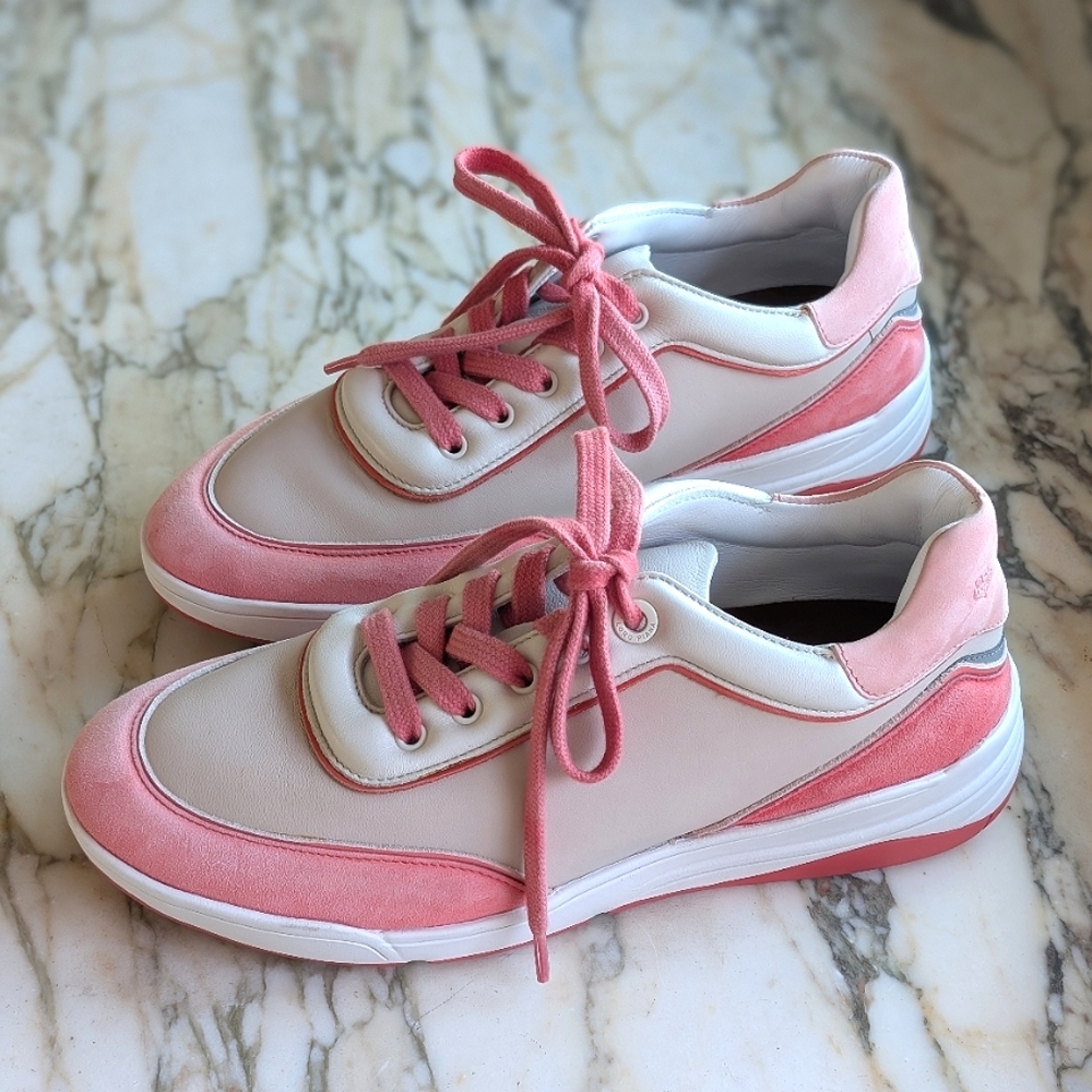 Authentic Loro Piana Pink Italian Leather Suede Trainers Tennis Shoes Sneakers